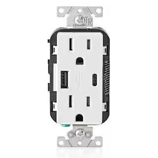 15 Amp Decora Type A and C USB Charger Tamper-Resistant Outlet, White | The Home Depot