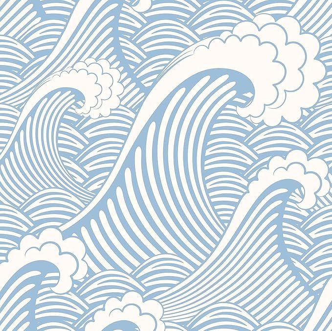 Blooming Wall CPS030 Peel&Stick Handpainting Seamless Blue White Waves Sea Sprays Self-Adhesive P... | Amazon (US)