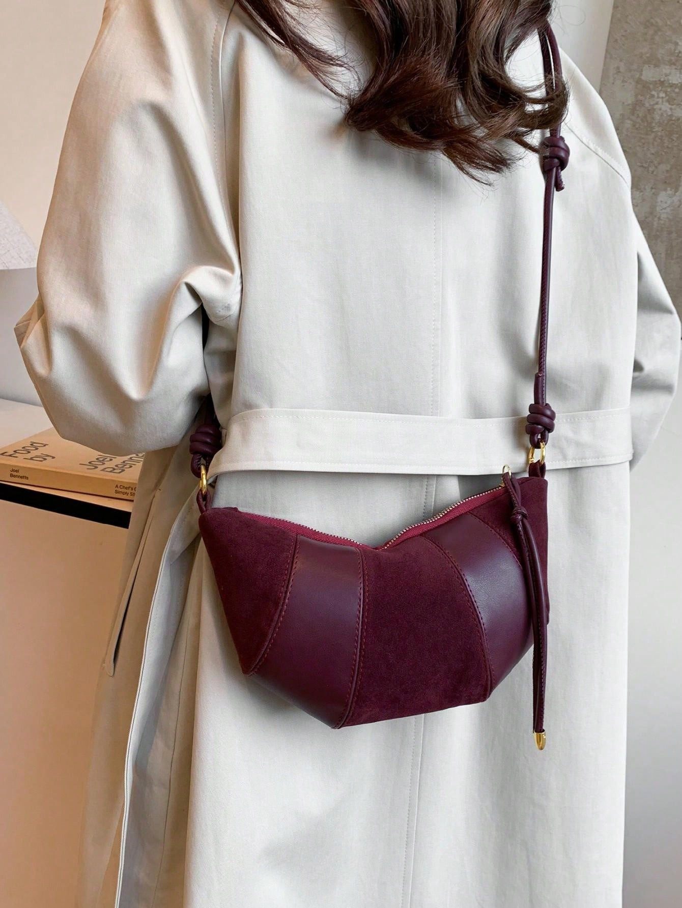 High-End Horn Style Elegant Small Bag, Red Angora Suede Crossbody Bag, New High-Value Versatile O... | SHEIN