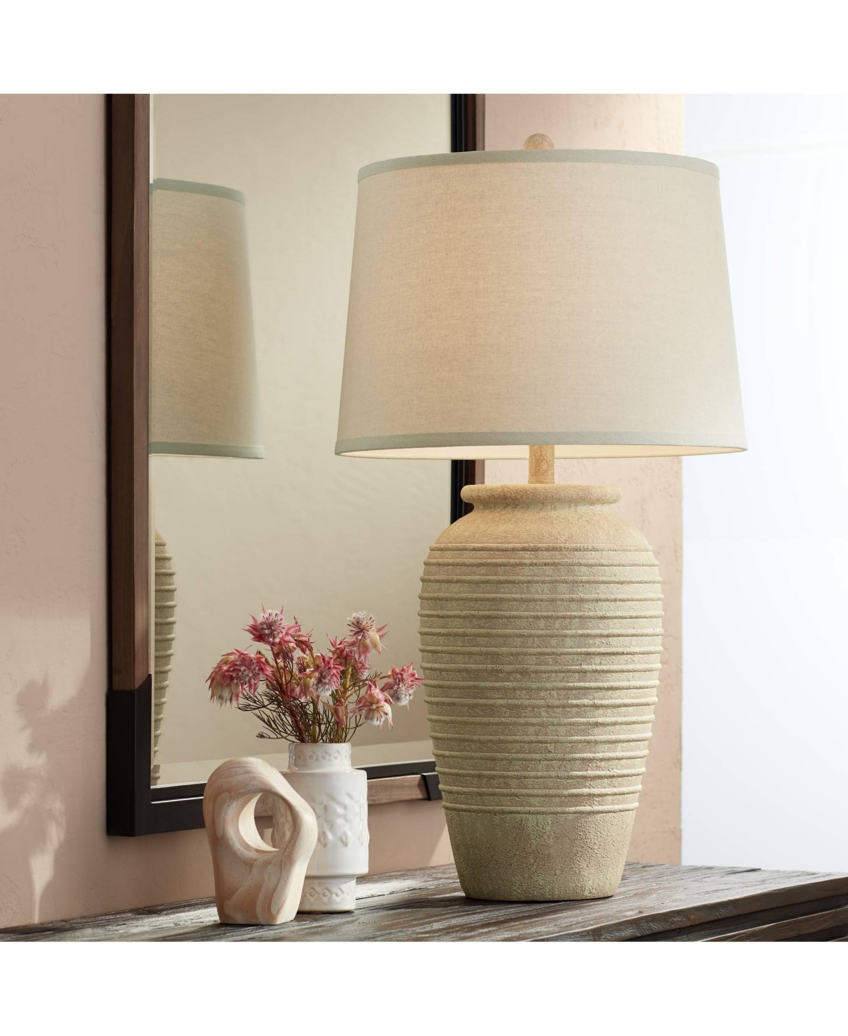 John Timberland Austin Rustic Table Lamp 28" Tall Sand Toned Cream Linen Drum Shade for Bedroom Living Room Bedside Nightstand Office Kids Family | Macy's