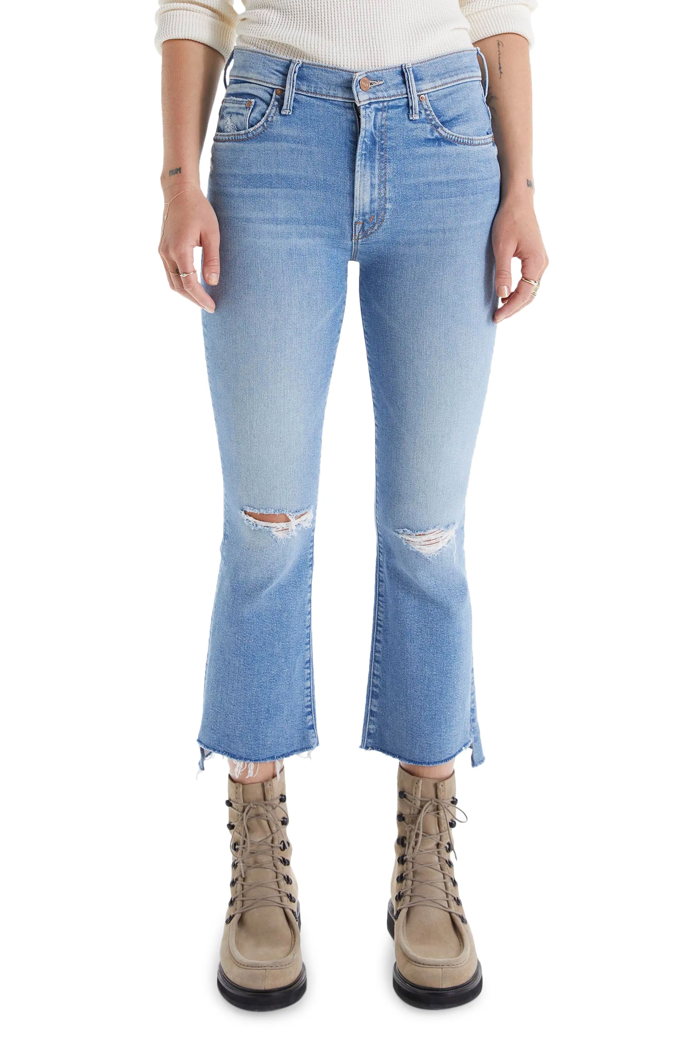 MOTHER The Insider High Waist Crop Step Fray Hem Jeans in Thrilling Shots at Nordstrom, Size 23 | Nordstrom