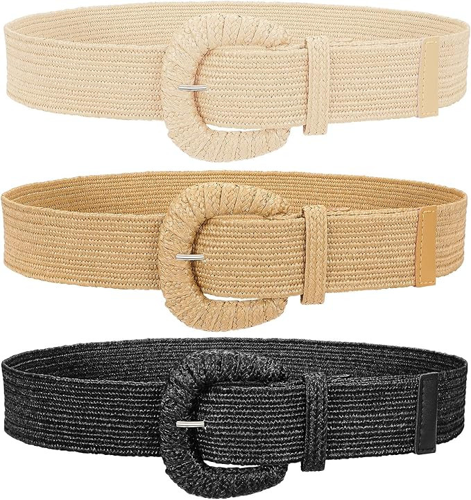 WHIPPY Set of 3 Straw Woven Elastic Belt for Women Stretchy Belts for Dress Boho Belt Rattan Wais... | Amazon (CA)