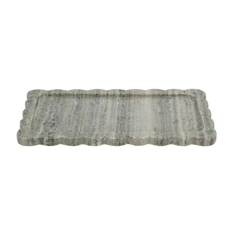 Home Decor Accessories 14x8" Scalloped Marble Tray with Natural Gray Finish,Household Decor Items | Walmart (US)