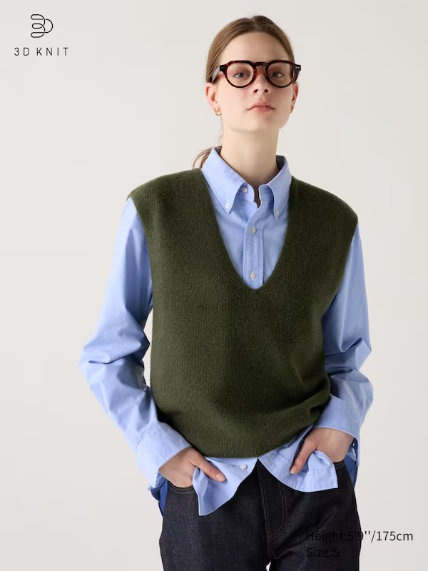 3D Knit Souffle Yarn Vest | V-Neck | UNIQLO (US)