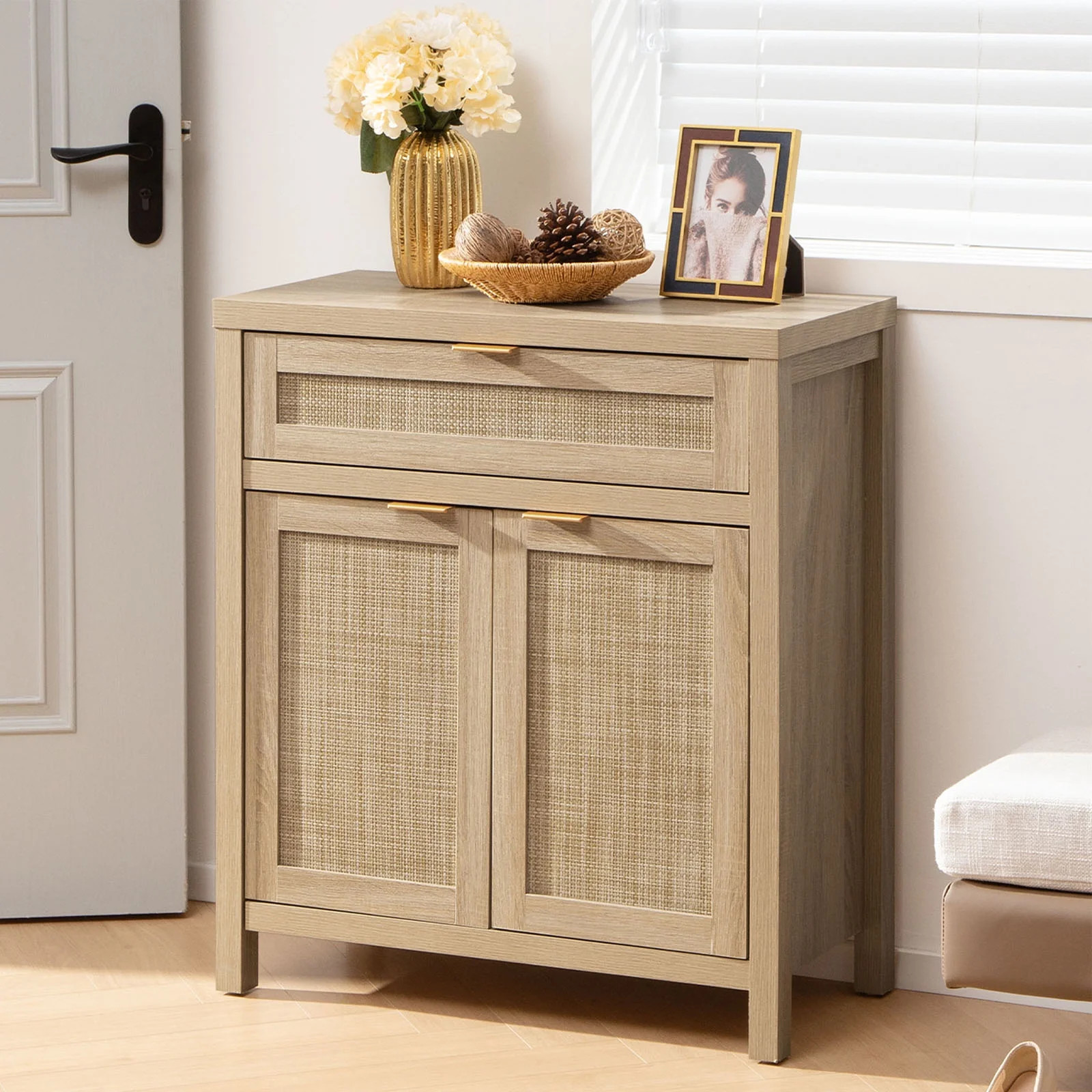 Sanspredet Sideboard Storage Cabinet with Drawers & 2 Doors, Rattan Kitchen Buffet Cabinet Boho A... | Walmart (US)