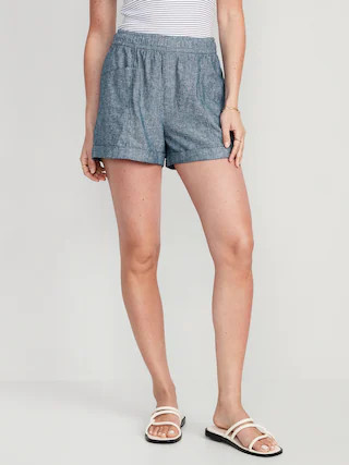 High-Waisted Linen-Blend Chambray Shorts for Women -- 3.5-inch inseam | Old Navy (US)