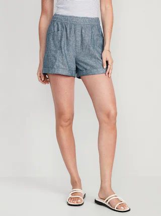 High-Waisted Linen-Blend Chambray Shorts for Women -- 3.5-inch inseam | Old Navy (US)