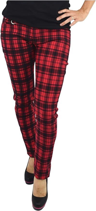 Lost Queen Plaid Check Skinny Jeans Punk Rock Funky | Amazon (US)