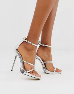 Public Desire Paris stiletto sandal in silver metallilc | ASOS (Global)