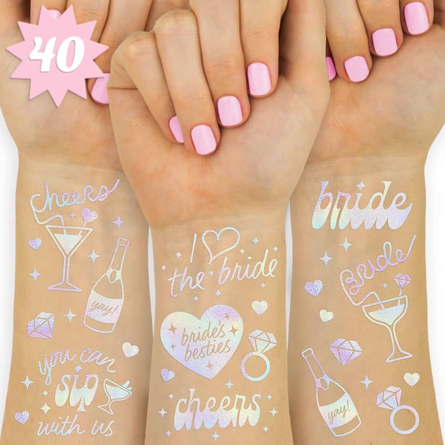 xo, Fetti Cheers Bachelorette Temporary Tattoos - 40 Iridescent Styles | Bachelorette Party Decor... | Amazon (US)