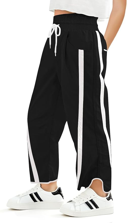 Haloumoning Girls Baggy Wide Leg Pants Kids Striped Elastic Waist Parachute Track Pants with Pock... | Amazon (US)