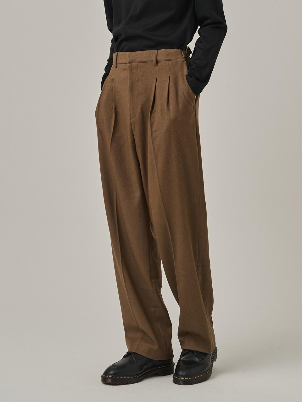 Double Pleated Wide Wool Slacks [Brown] | W Concept (US)