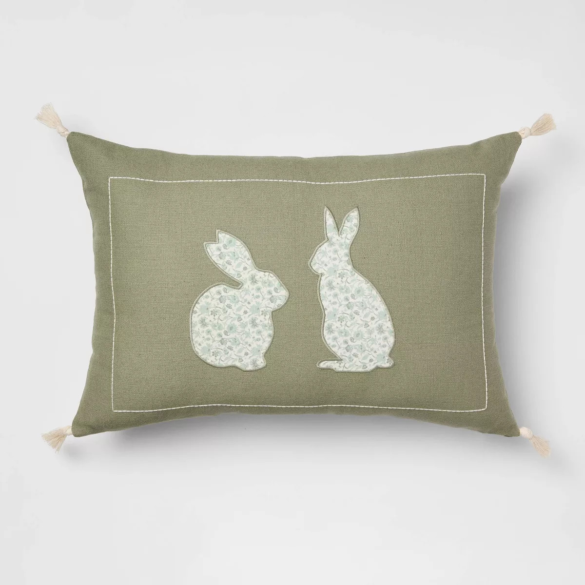 Lumbar Easter Bunny Applique with Tassels Army Green - Threshold™ Design with Studio McGee | Target