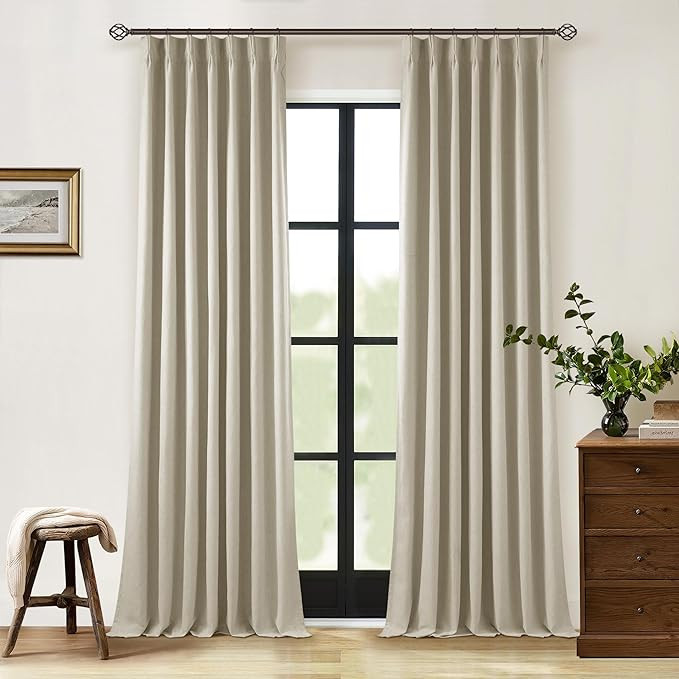 Neutral Pinch Pleat Linen Blackout Curtains 108 Inches Long 2 Panel Set for Living Room Back Tab ... | Amazon (US)