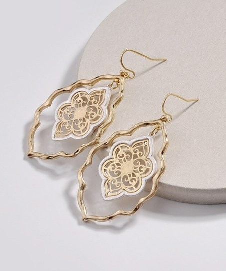 Goldtone & White Bohemian Floral Drop Earrings | Zulily