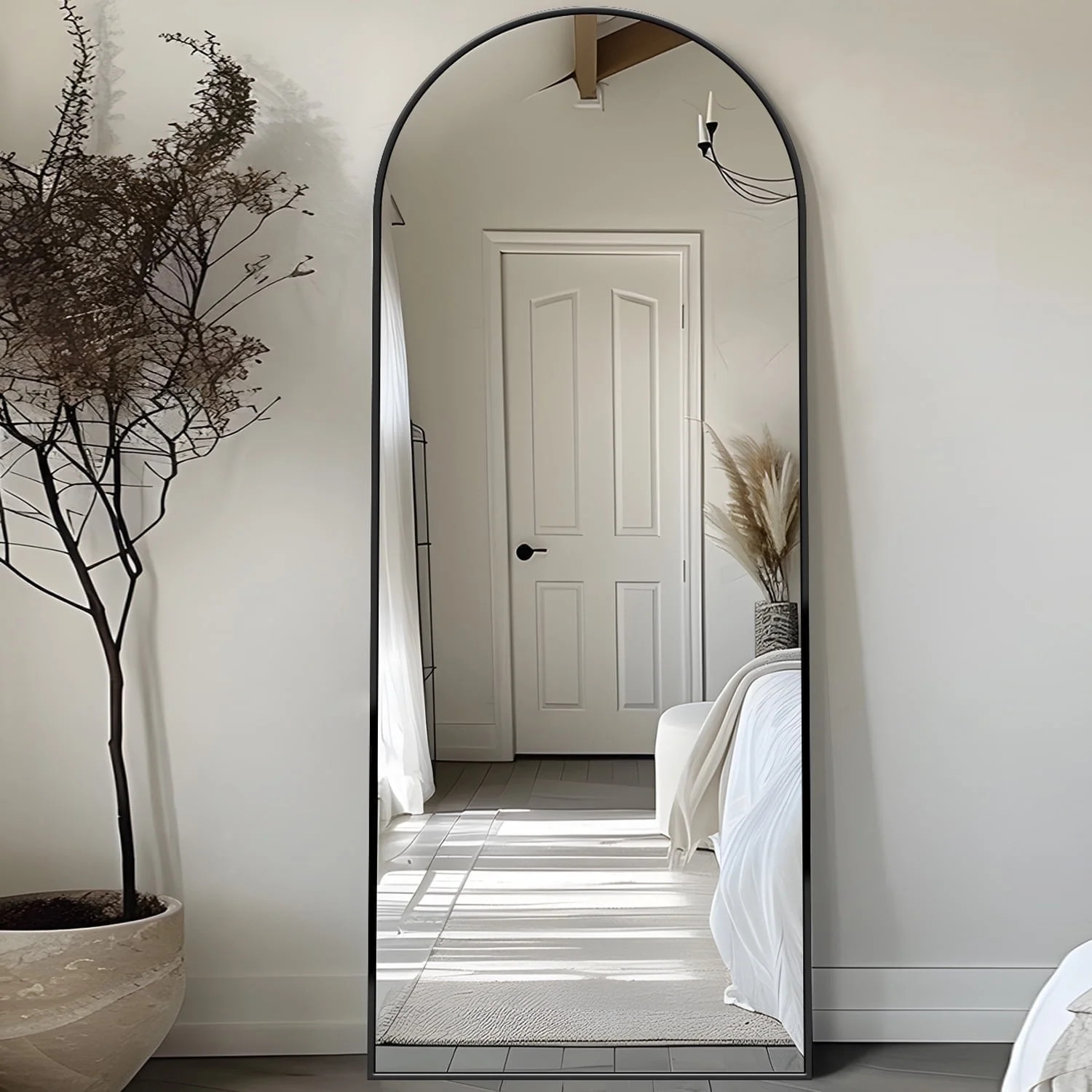 Antok 58"x18" Arched Full Length Mirror with Stand Aluminum Frame for Bedroom Living Room Black | Walmart (US)