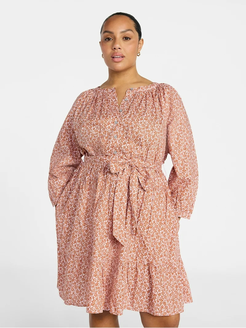 Terra & Sky Women's Plus Size Mini Tiered Shirt Dress, Sizes 0X-5X | Walmart (US)