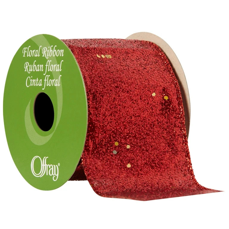 Offray Ribbon, Red 2 1/2 inch Wired Edge Metallic Ribbon, 9 feet | Walmart (US)