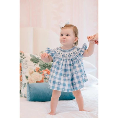 Daisy Gingham Smocked Diaper Cover Set NB | Maisonette
