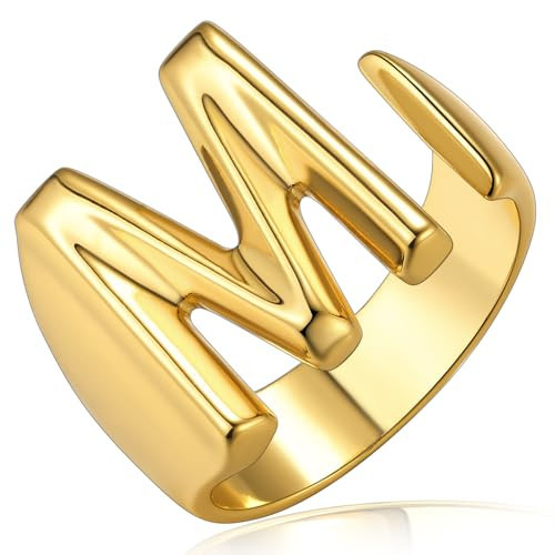 Gold Bold Initial M Rings for Women, GoldChic Jewelry Chunky Letter Open Ring Adjustable Statement Rings for Party | Amazon (US)