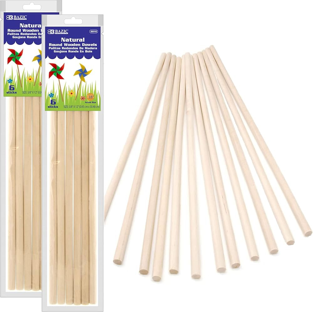 BAZIC Wooden Dowel Rods Wood Sticks, 3/8" x 12" Round Natural Color Hardwood Stick, Unfinished Wo... | Amazon (US)