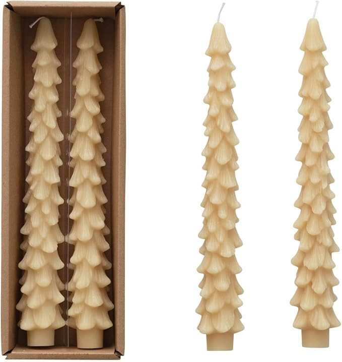Creative Co-Op Unscented Tree Shaped Taper Candles, Eggnog Beige, Boxed Set Of 2 | Amazon (US)