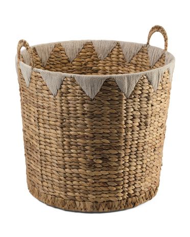 Large Ricenut Round Basket With Yarn Top Detail | TJ Maxx