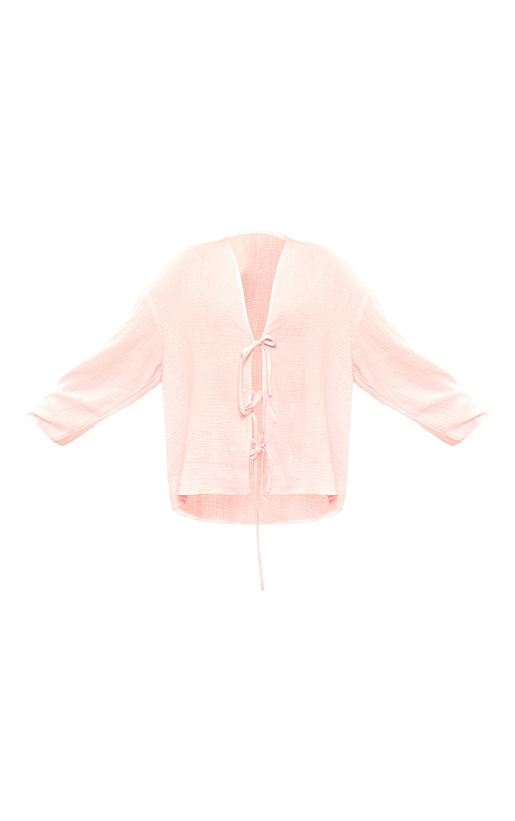 Pale Pink Textured Cheesecloth Tie Front Shirt | PrettyLittleThing US