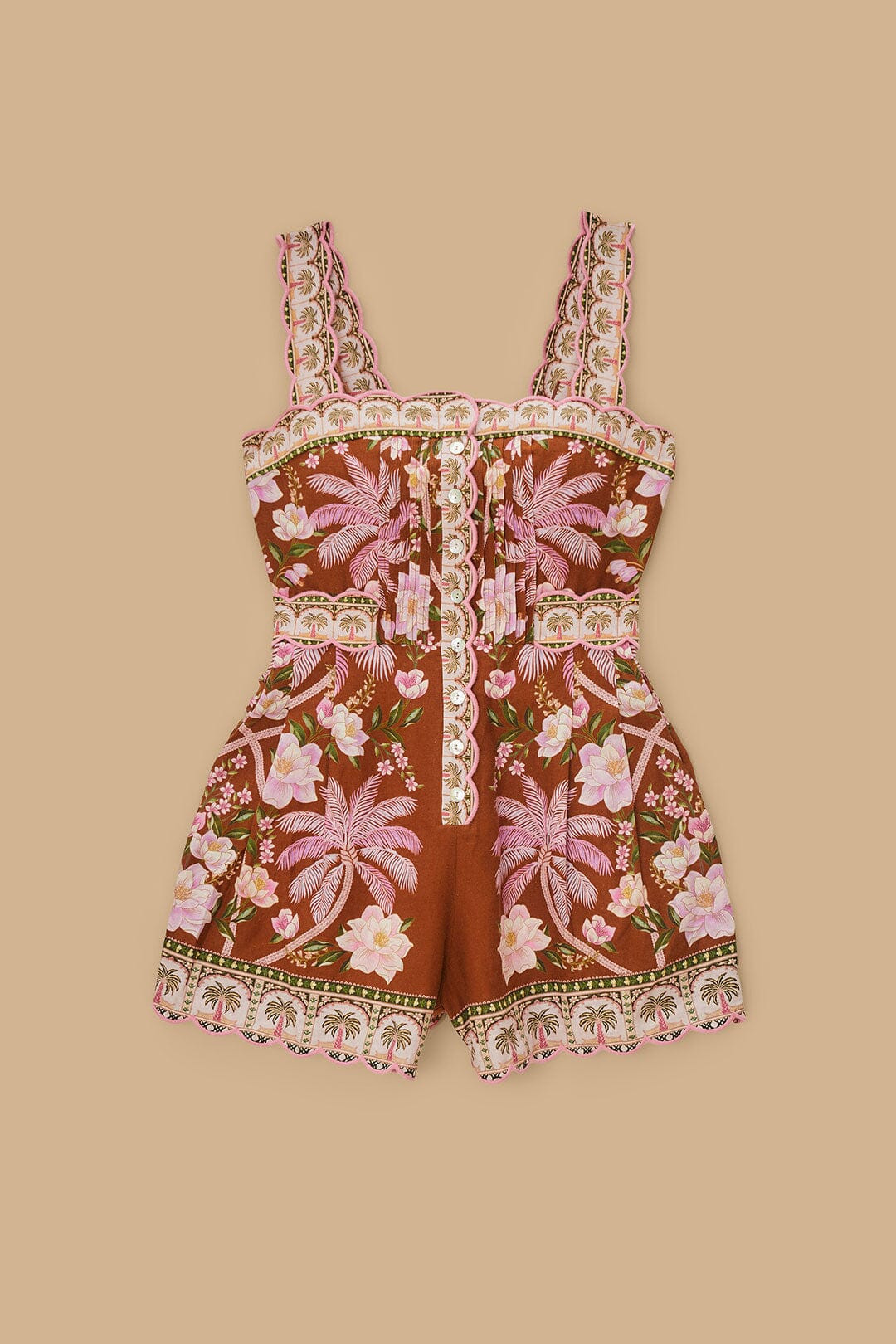 Brown Palm Dream LENZING™ ECOVERO™ Euroflax™ Romper | FarmRio (US)