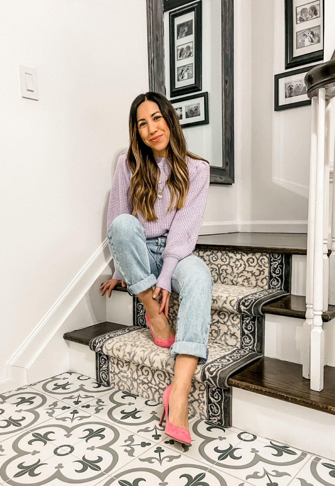 Simple Valentine’s Day outfit 💕Love a purple and pink combo! Sweater has the cutest back detail and is on sale for under $32! Ps let’s hope the music sticks to this reel. It disappeared on yesterday’s birthday reel.😩

Ways to shop: 
1. Link in bio 
2. Download the @shop.Ltk app, search houseofleoblog and click follow 
3. Use this link 
4. Go to stories 

Sweater small 
Jeans 26
Heels tts 

Valentine’s Day outfit, lilac sweater, pink heels, Sam Edelman hazel heels, Levi’s, purple sweater, Nordstrom sale 

#LTKsalealert #LTKunder50 #LTKstyletip