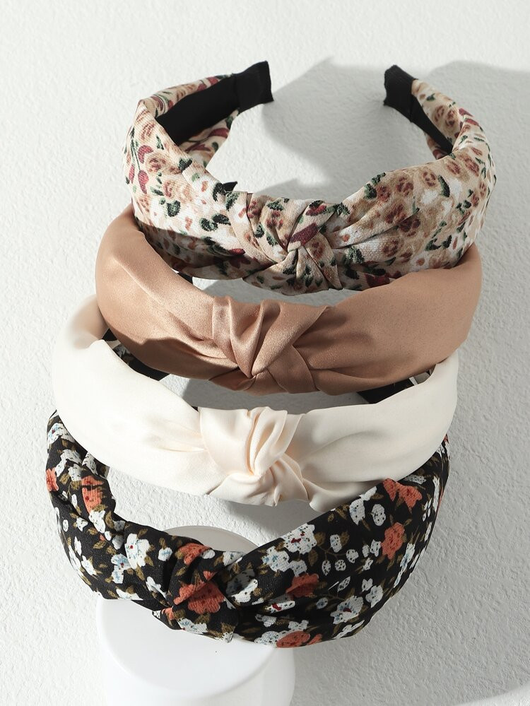 4pcs Flower Print Knot Decor Headband | SHEIN