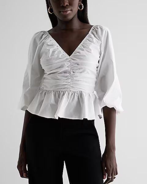 V-Neck Pleated Peplum Top | Express