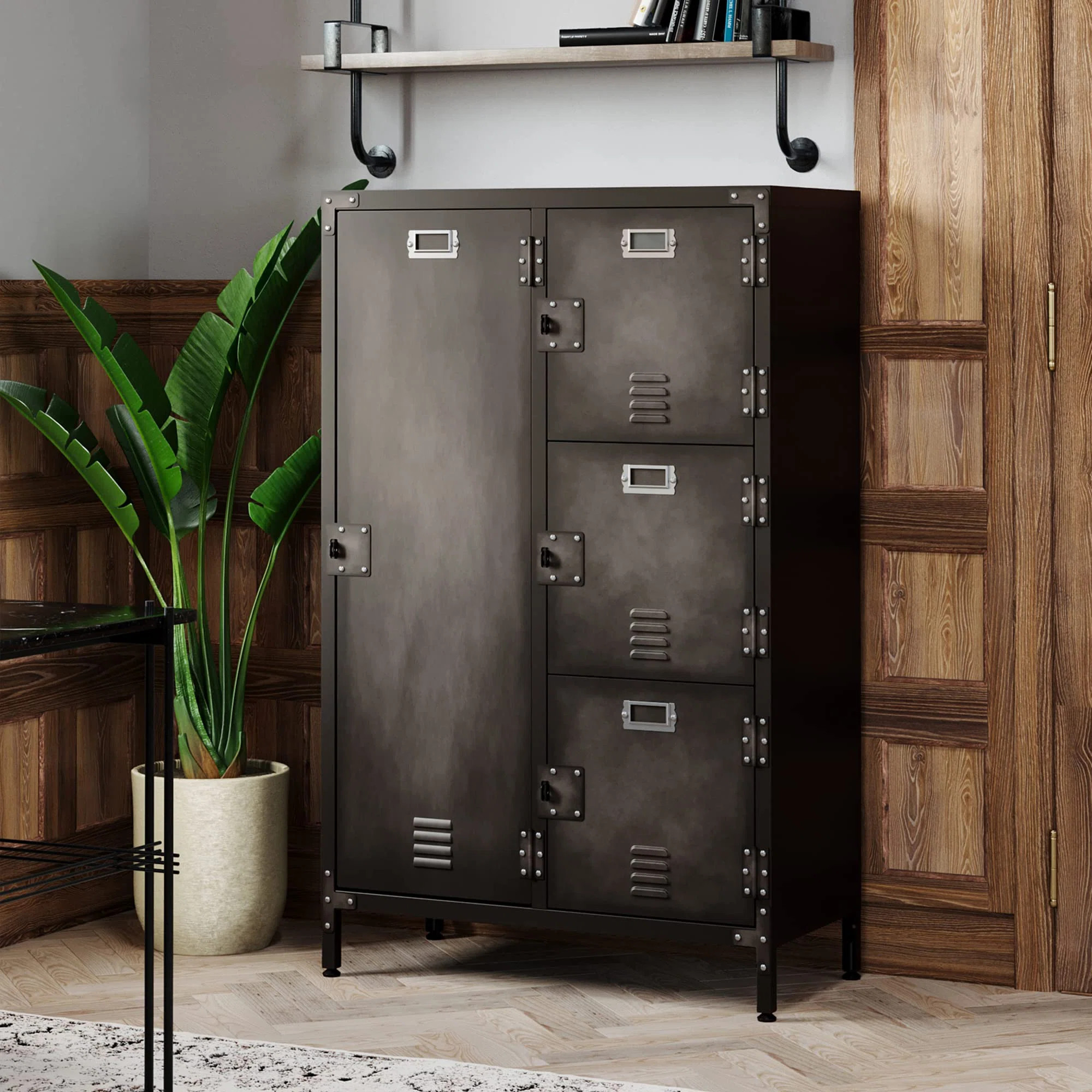 Aleyana 30 Inch Wide Metal Steel Retro Cabinets Storage Locker with 4 Doors and Adjustable Feet | Wayfair North America