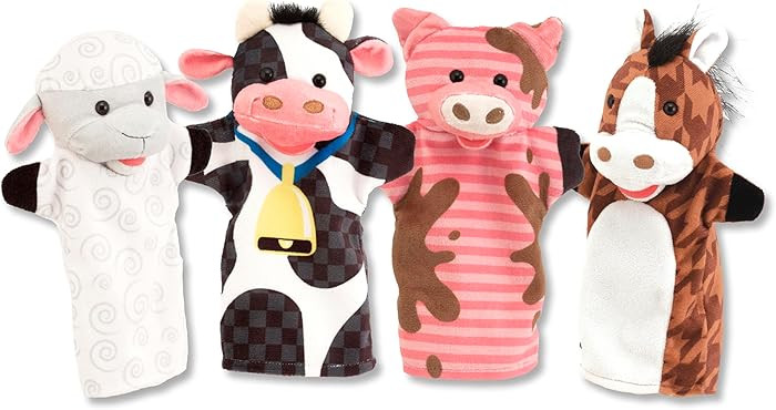 Melissa & Doug Farm Friends Hand Puppets (Set of 4) - Cow, Horse, Sheep, and Pig Soft Puppets for... | Amazon (US)