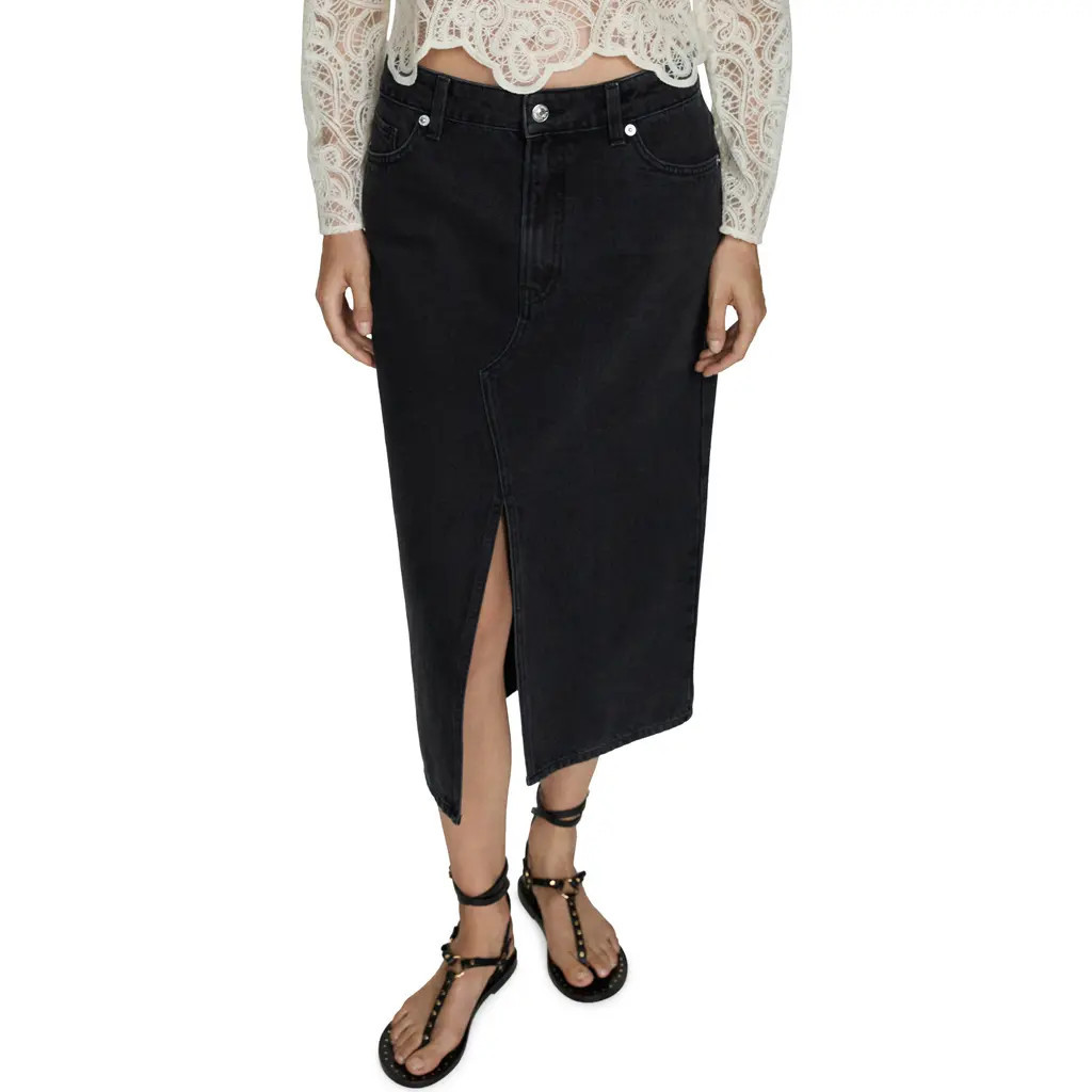 MANGO Denim Midi Skirt in Black Denim at Nordstrom, Size Small | Nordstrom