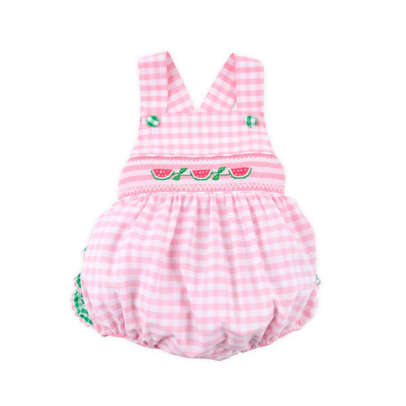 Watermelon & Vine Smocked Pink Gingham Leah Bubble | Classic Whimsy