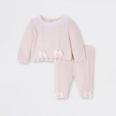 Baby girls pink lace frill neck jumper outfit | River Island (UK & IE)