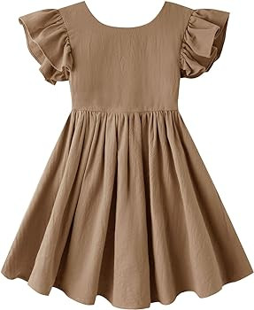 Dutebare Toddler Girls Dress Cotton Linen Ruffle Backless Sleeveless Kids Casual Party Dresses | Amazon (US)