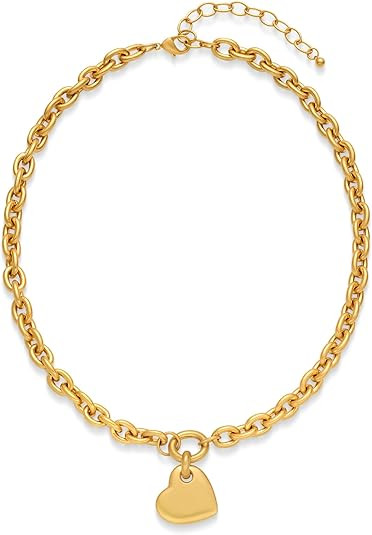 CLASSYZINT Gold Heart Pendant Necklace for Women Puffy Heart Necklace Beads Chain Necklace Statem... | Amazon (US)