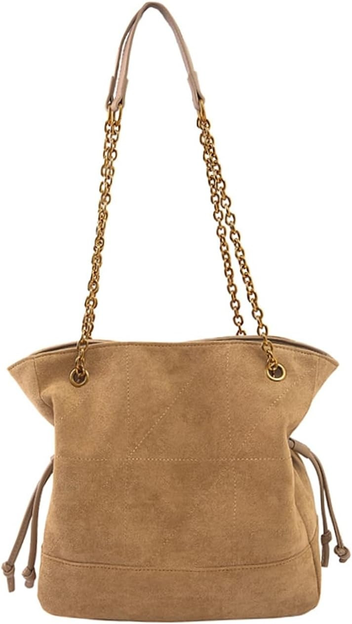 Brown Suede Tote Bag Crescent Shoulder Slouchy Hobo Handbag for Women Work Travel Trendy Fall Purses | Amazon (US)