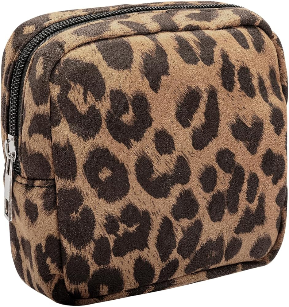 Leopard Print Makeup Bag Travel Cosmetic Case Soft Toiletry Bag with Zipper, Portable Make Up Org... | Amazon (US)