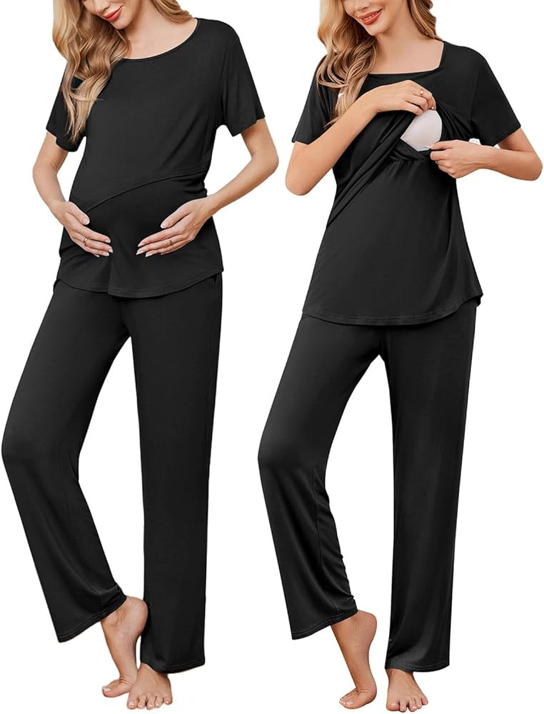 Ekouaer Women's Nursing Pajamas Maternity Pajama Postpartum PJS Breastfeeding Short Sleeve Top & ... | Amazon (US)