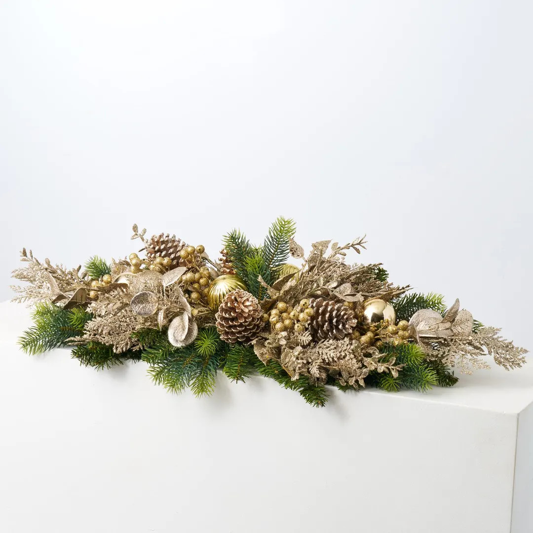 Mixed Pine & Gold Ornament Ball Christmas Centerpiece Arrangement Holiday Table Swag - Etsy | Etsy (US)
