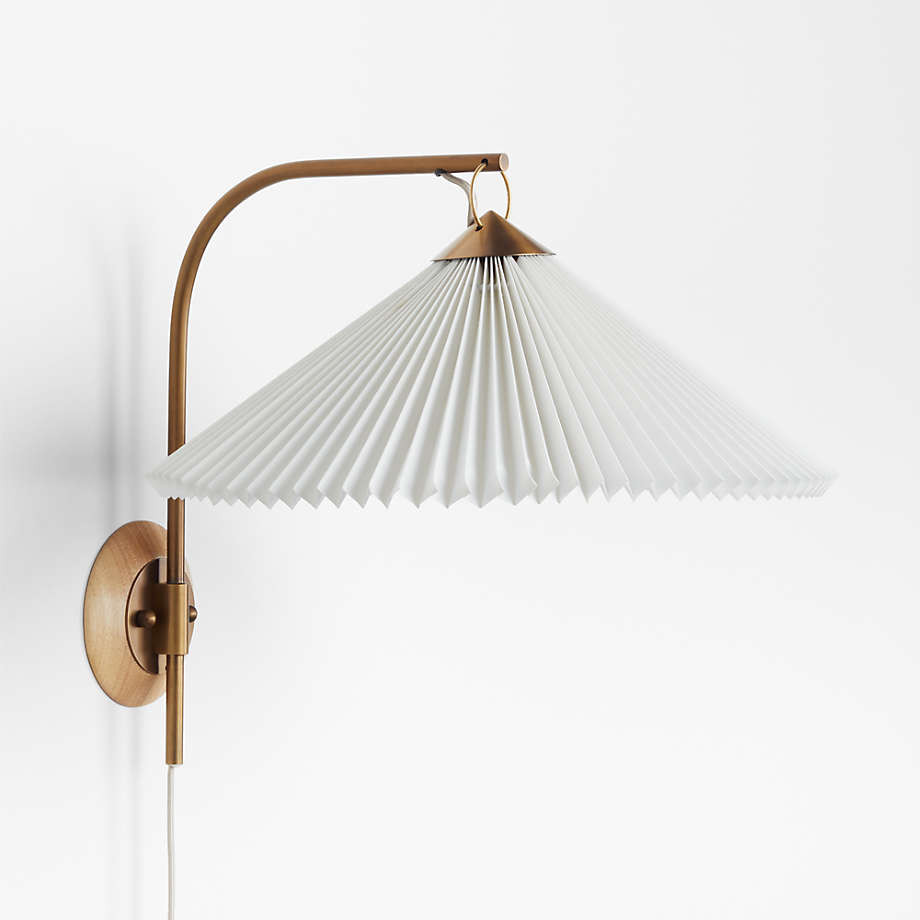 Flores Plug-In Wall Sconce Light with Pleated Shade + Reviews | Crate & Barrel | Crate & Barrel