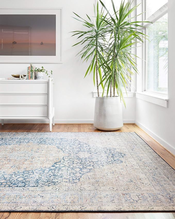 Loloi II Layla Collection LAY-07 Blue/Tangerine, Traditional 7'-6" x 9'-6" Area Rug | Amazon (US)