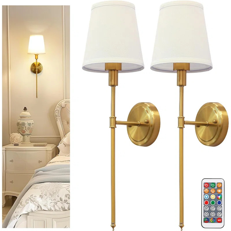 Mercer41 Battery Operated Wall Sconce Set of Two, Wall Sconces with Dimmable and Adjustable Bulb ... | Wayfair North America