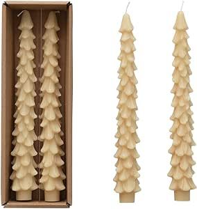 Creative Co-Op Unscented Tree Shaped Taper Candles, Eggnog Beige, Boxed Set Of 2 | Amazon (US)