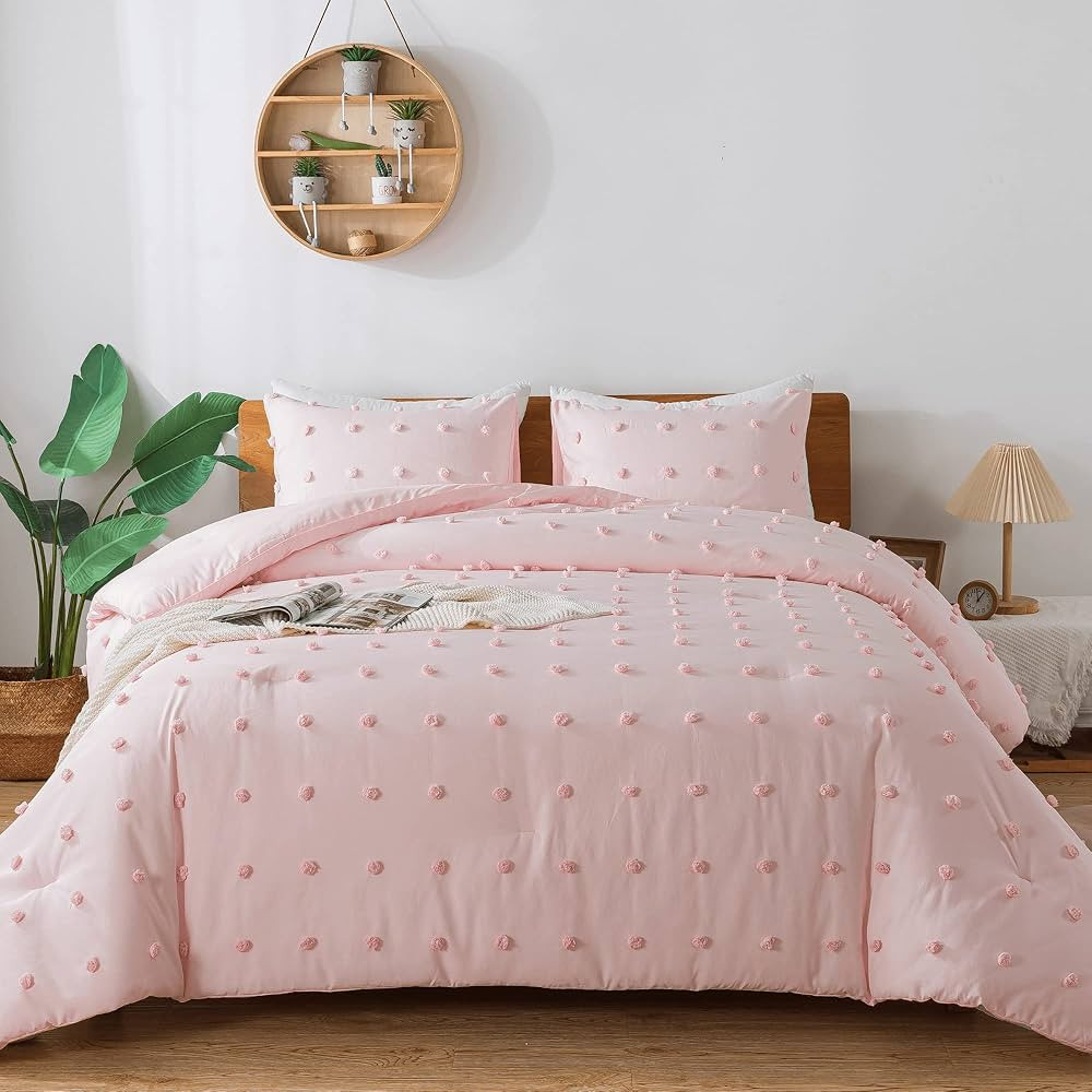 Paxrac Tufted Pink Queen Comforter Set (90x90 inches), 3 Pieces- Soft Cotton Blush Lightweight Co... | Amazon (US)