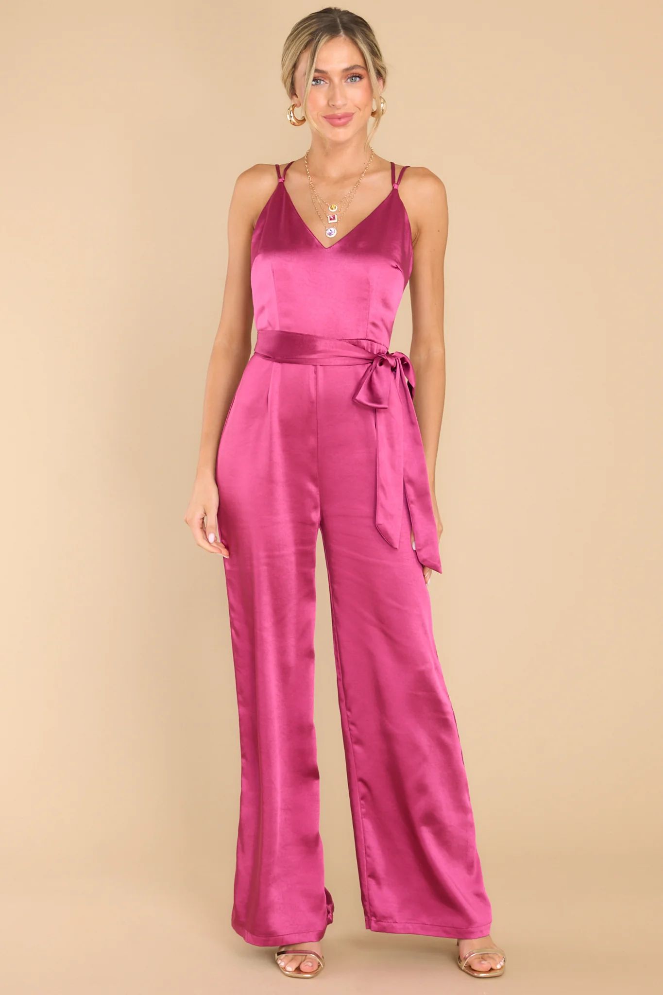 Guest Of Honor Hot Pink Sateen Jumpsuit | Red Dress