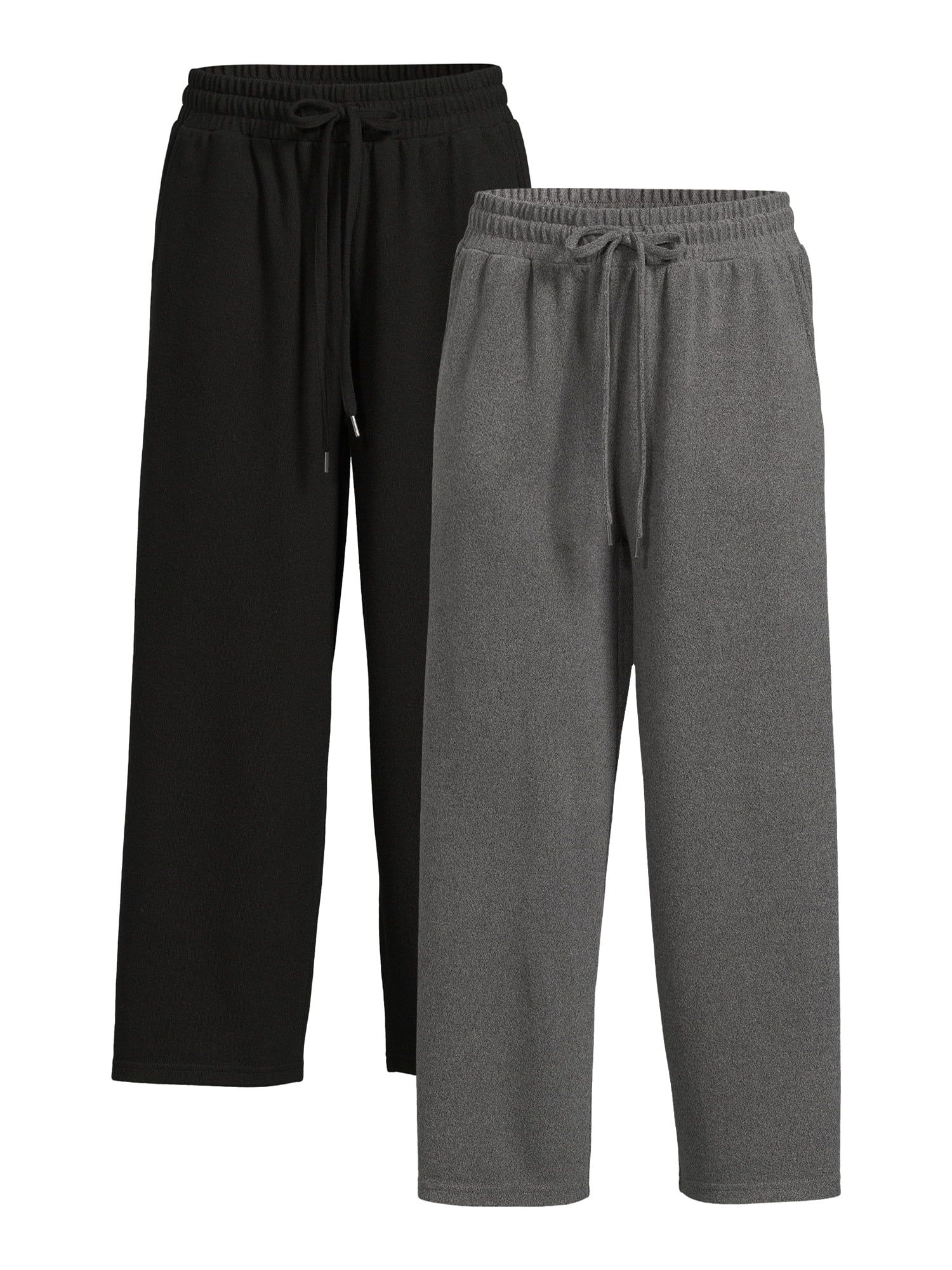 Time and Tru Women's Super Soft Hacci Cropped Wide-Leg Pants, 24” Inseam, 2-Pack, Sizes XS-XXL | Walmart (US)